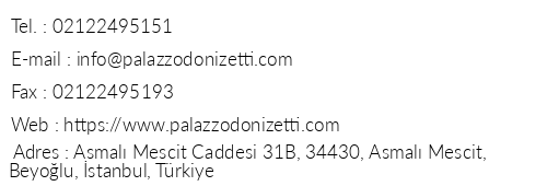 Palazzo Donizetti Hotel telefon numaralar, faks, e-mail, posta adresi ve iletiim bilgileri